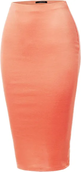 SSOULM Women's Work Office Stretchy Fitted Midi Pencil Skirt with Slit and Plus Size