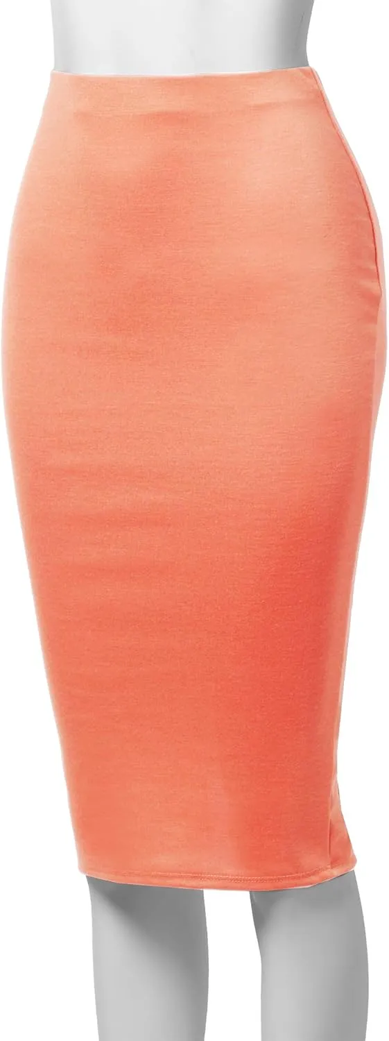 SSOULM Women's Work Office Stretchy Fitted Midi Pencil Skirt with Slit and Plus Size