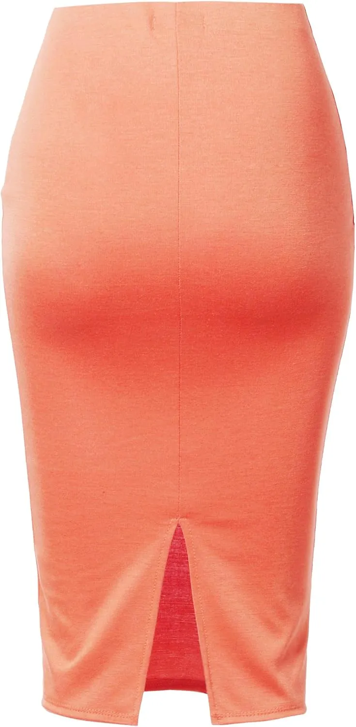 SSOULM Women's Work Office Stretchy Fitted Midi Pencil Skirt with Slit and Plus Size