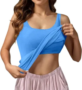Tank Top with Built in Bra for Women Padded Summer Camisole Sleeveless Going out Top Casual Round Neck Yoga Cami Shirt