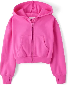 The Children's Place Girls' Long Sleeve Cropped Hooded Zip Up