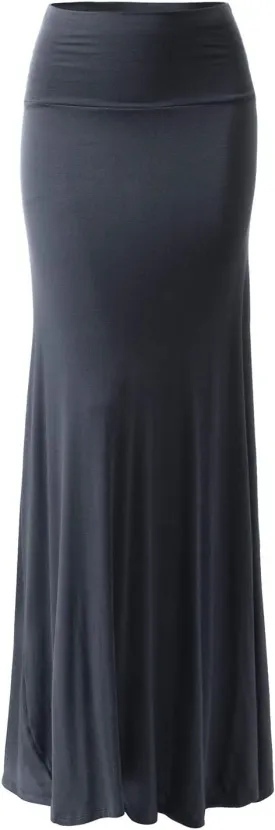 URBAN K Womens Basic Foldable High Waist Regular and Plus Size Maxi Skirts