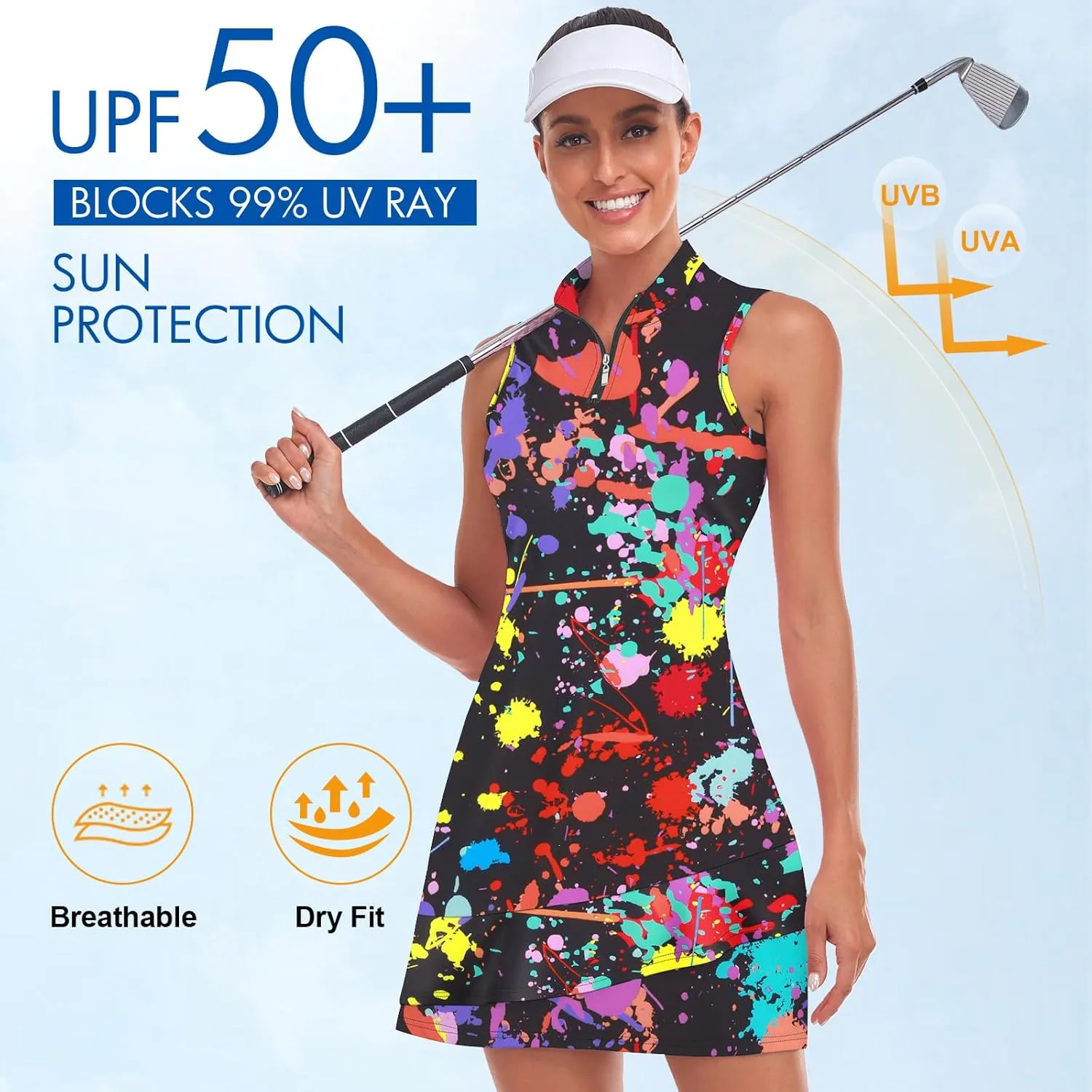 Viracy Tennis Dress for Women Sleeveless Golf Dresses with Shorts and Pockets Ruffle Zip Up Stand Collar Golf Outfits