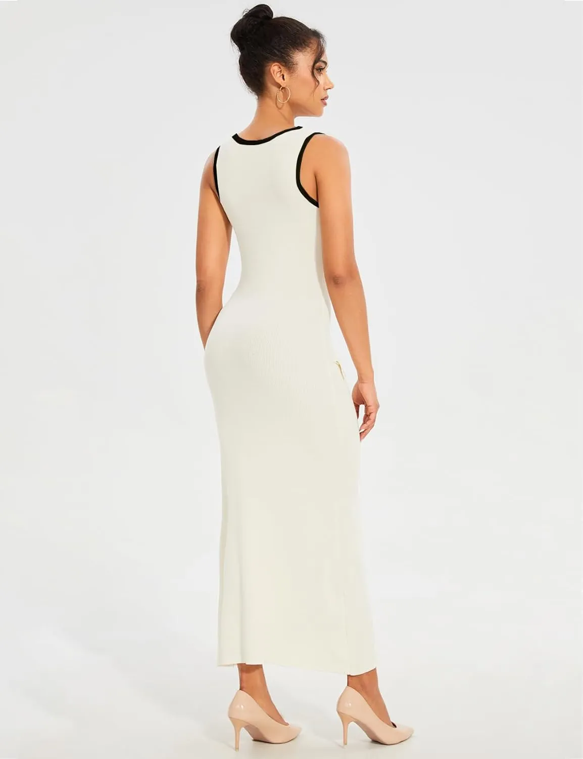Womens Knit Maxi Dress Sleeveless Bodycon Ribbed Long Tank Dresses Elegant Button Down Workwear Dress