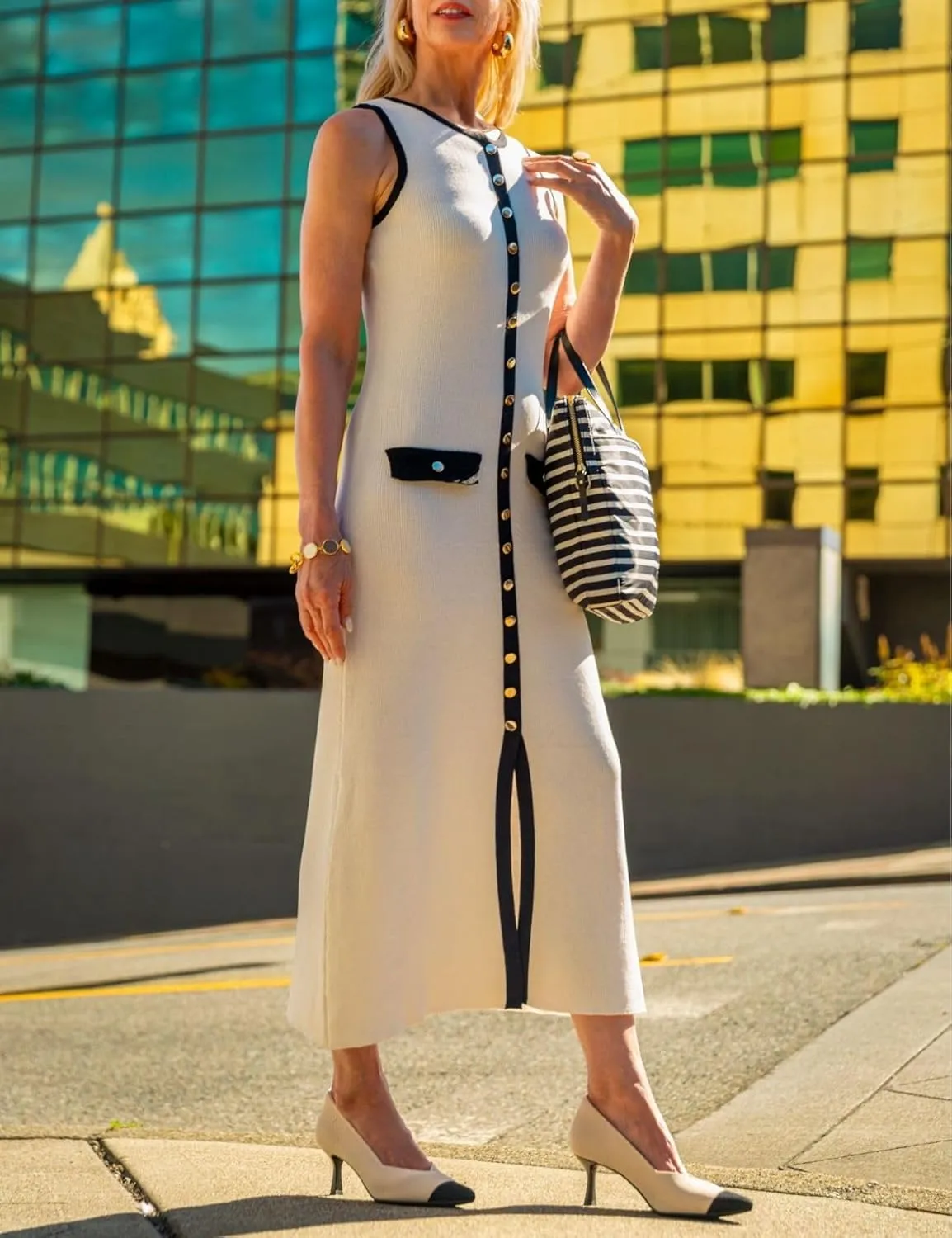 Womens Knit Maxi Dress Sleeveless Bodycon Ribbed Long Tank Dresses Elegant Button Down Workwear Dress