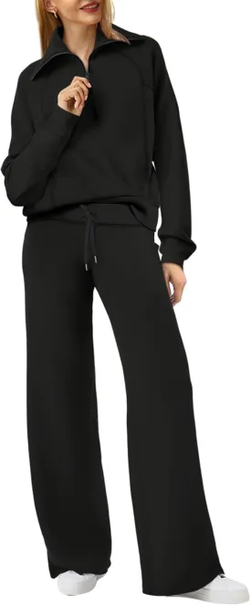 XIEERDUO Lounge Sets For Women 2024 Half Zip Sweatshirt And Wide Leg Sweatpant 2 Piece Outfits Sweatsuit Tracksuit