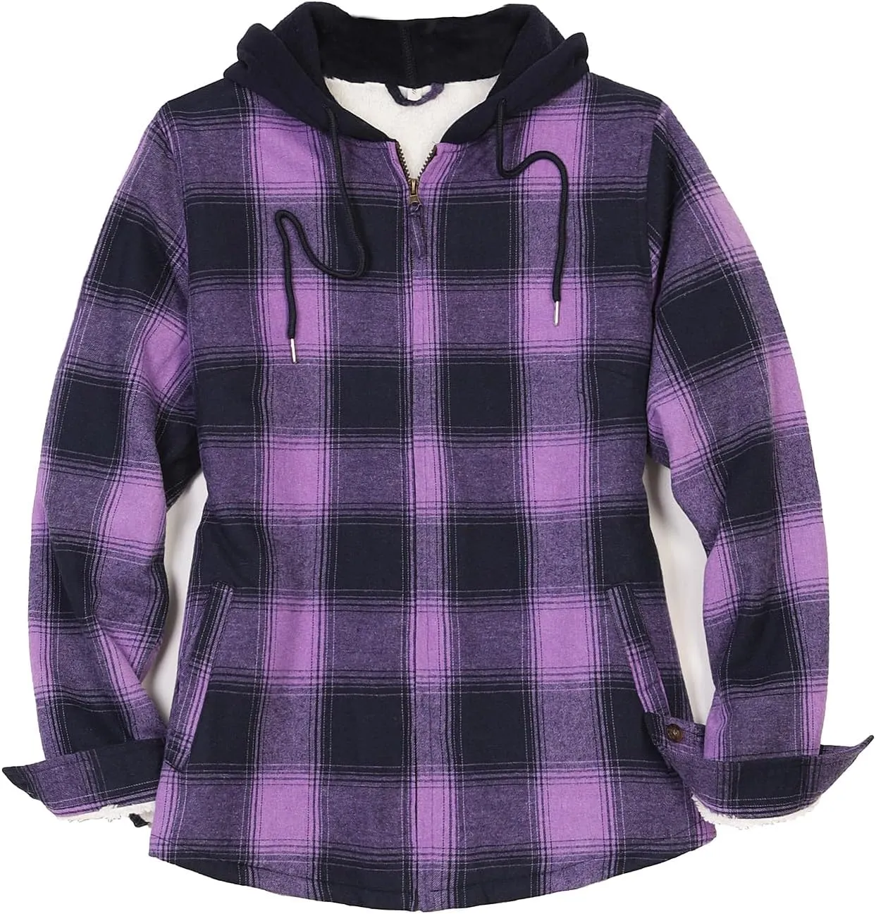 ZENTHACE Women's Hooded Flannel Shirt Jacket,Sherpa Lined Full Zip Fall Winter Plaid Shacket