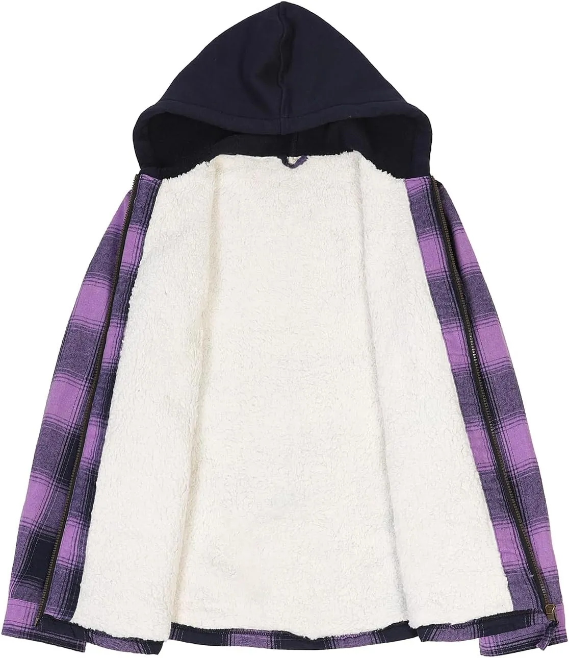 ZENTHACE Women's Hooded Flannel Shirt Jacket,Sherpa Lined Full Zip Fall Winter Plaid Shacket