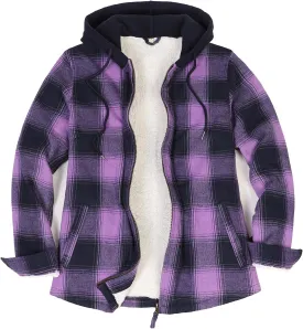ZENTHACE Women's Hooded Flannel Shirt Jacket,Sherpa Lined Full Zip Fall Winter Plaid Shacket