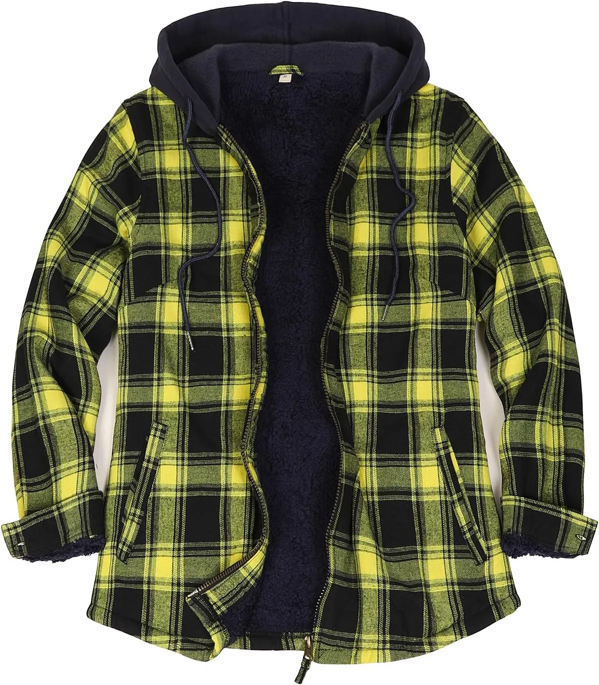 ZENTHACE Women's Hooded Flannel Shirt Jacket,Sherpa Lined Full Zip Fall Winter Plaid Shacket